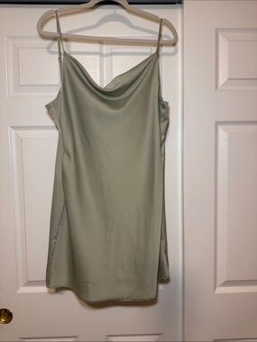 Urban Outfitters Satin Cowl Neck Slip Dress in Sage Green
